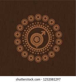 gender dysphoria icon inside badge with wooden background
