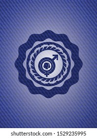 gender dysphoria icon inside badge with jean texture