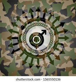 gender dysphoria icon inside camouflage emblem