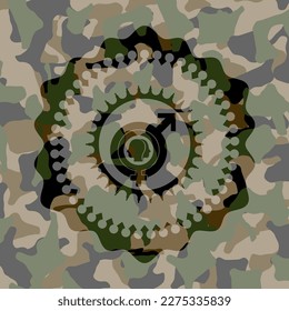 gender dysphoria icon inside camouflaged emblem. 