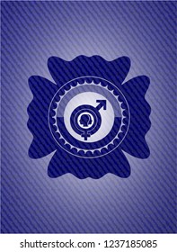 gender dysphoria icon inside emblem with jean texture