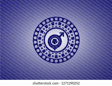 gender dysphoria icon inside emblem with denim texture