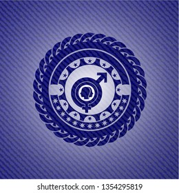 gender dysphoria icon inside emblem with jean background