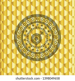 gender dysphoria icon inside golden emblem. Scales pattern. Vector Illustration. Detailed.
