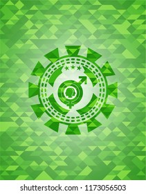 gender dysphoria icon inside green emblem with mosaic background