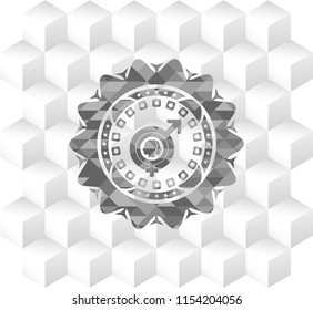 gender dysphoria icon inside grey emblem with geometric cube white background