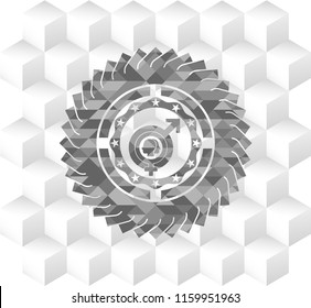 gender dysphoria icon inside grey badge with geometric cube white background