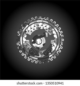 gender dysphoria icon inside grey camouflaged emblem