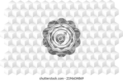 gender dysphoria icon inside grey icon or emblem with geometric cube white background. 