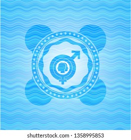 gender dysphoria icon inside light blue water emblem background.