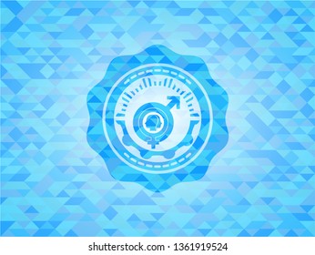 gender dysphoria icon inside light blue emblem with triangle mosaic background