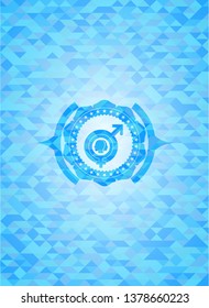 gender dysphoria icon inside light blue emblem with triangle mosaic background