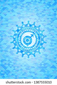 gender dysphoria icon inside light blue emblem with mosaic background