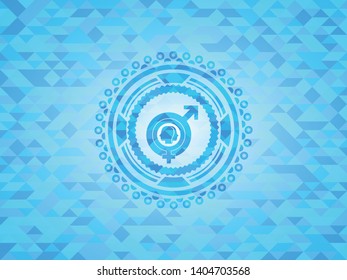 gender dysphoria icon inside light blue emblem. Mosaic background