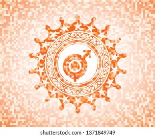 gender dysphoria icon inside orange tile background illustration. Square geometric mosaic seamless pattern with emblem inside.