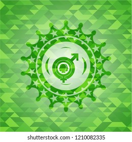 gender dysphoria icon inside realistic green emblem. Mosaic background