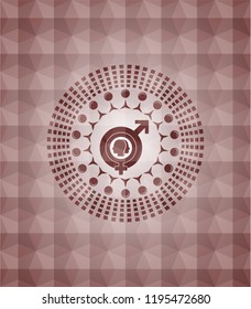 gender dysphoria icon inside red seamless emblem or badge with abstract geometric polygonal pattern background.