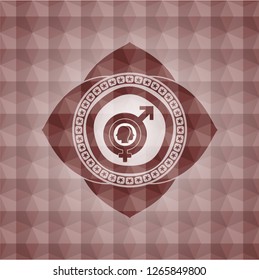 gender dysphoria icon inside red seamless geometric emblem.