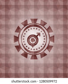 gender dysphoria icon inside red seamless badge with geometric pattern background.