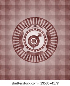 gender dysphoria icon inside red seamless emblem with geometric background.