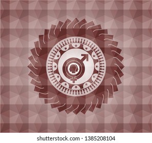 gender dysphoria icon inside red seamless badge with geometric pattern.