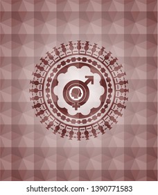 gender dysphoria icon inside red seamless emblem or badge with abstract geometric polygonal pattern background.