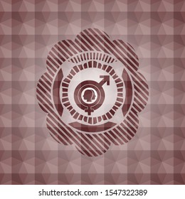 gender dysphoria icon inside red seamless emblem with geometric background.