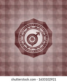 gender dysphoria icon inside red seamless emblem with geometric background.