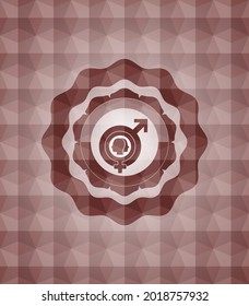 icono de disforia de género dentro del emblema de patrón geométrico rojo. Sin inconveniente. 