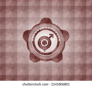 gender dysphoria icon inside red polygonal badge. Seamless. 