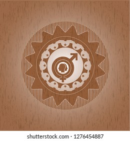 gender dysphoria icon inside retro style wood emblem
