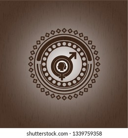 gender dysphoria icon inside retro style wood emblem