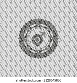 ícono de disforia de género dentro del emblema o placa de plata. Patrón de escalas. Ilustración vectorial. Detallado. 