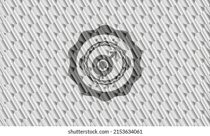gender dysphoria icon inside silver badge. Scales pattern. Vector Illustration. Detailed. 