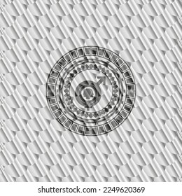 icono de disforia de género dentro de la placa o emblema de color plateado. Patrón de escalas. Ilustración vectorial. Detallado. 
