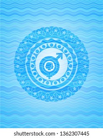 gender dysphoria icon inside sky blue water wave emblem background.