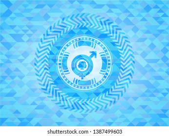 gender dysphoria icon inside sky blue emblem with mosaic ecological style background