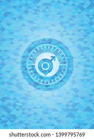 gender dysphoria icon inside sky blue emblem with triangle mosaic background