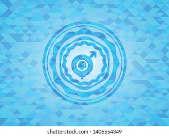 gender dysphoria icon inside sky blue emblem with mosaic ecological style background