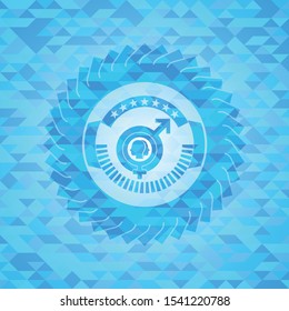 gender dysphoria icon inside sky blue emblem with triangle mosaic background