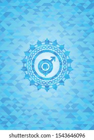 gender dysphoria icon inside sky blue emblem with mosaic background