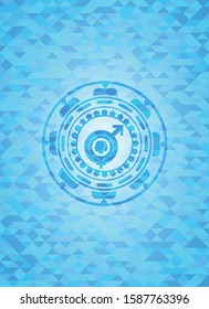 gender dysphoria icon inside sky blue emblem with triangle mosaic background
