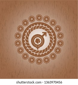 gender dysphoria icon inside vintage wooden emblem