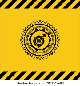 gender dysphoria icon inside warning sign, black grunge emblem. Vector Illustration. Detailed.