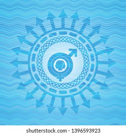 gender dysphoria icon inside water concept badge background.