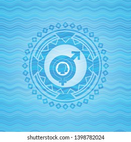 gender dysphoria icon inside water representation emblem.