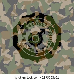 gender dysphoria icon on camouflaged texture. 