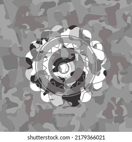 gender dysphoria icon on grey camouflage texture. 