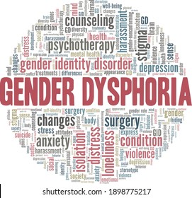 Gender dysphoria vector illustration word cloud isolated on a white background.