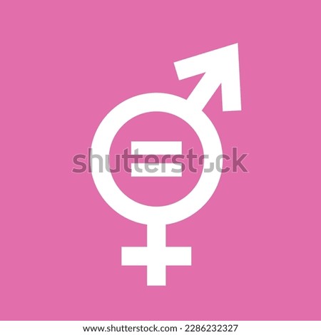 Gender equal sign vector icon on pink background. Men and woomen equal concept icon.